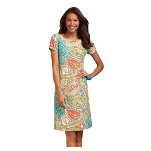 Talbots Seaside Paisley Pastel Short Sleeve Silk Shift Dress. Size 4.